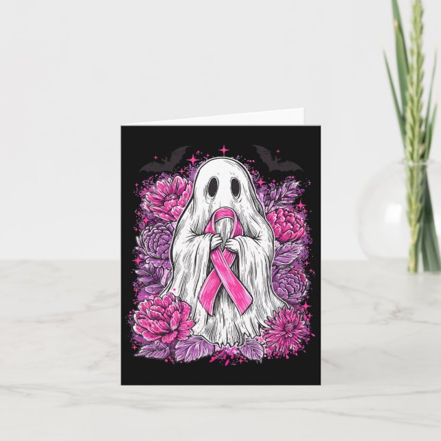 Ghost Ribbon Breast Cancer Awareness Halloween Flo Kort (Framsida)
