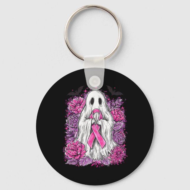 Ghost Ribbon Breast Cancer Awareness Halloween Flo Nyckelring (Framsida)
