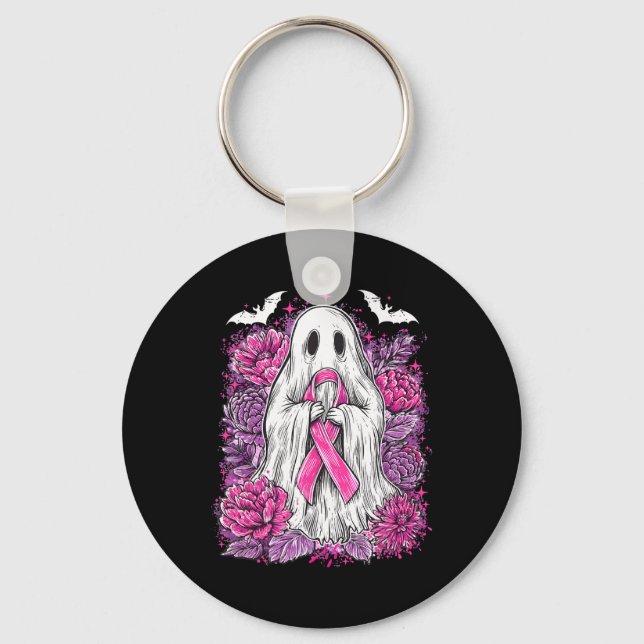 Ghost Ribbon Breast Cancer Awareness Halloween Flo Nyckelring (Framsida)
