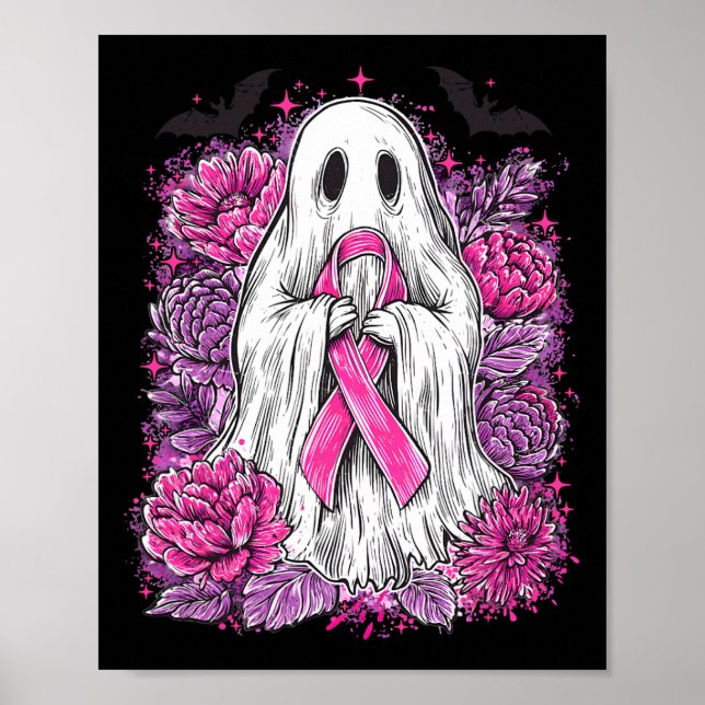Ghost Ribbon Breast Cancer Awareness Halloween Flo Poster (Framsidan)