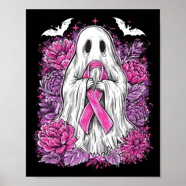 Ghost Ribbon Breast Cancer Awareness Halloween Flo Poster (Framsidan)