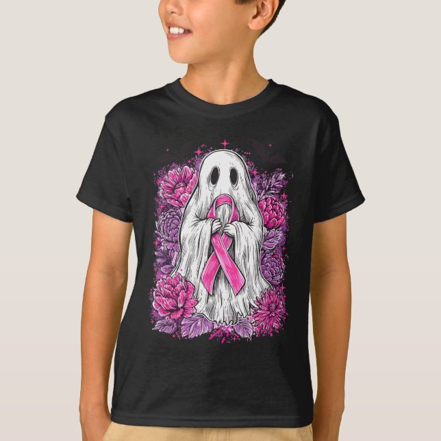 Ghost Ribbon Breast Cancer Awareness Halloween Flo T Shirt (Framsida)