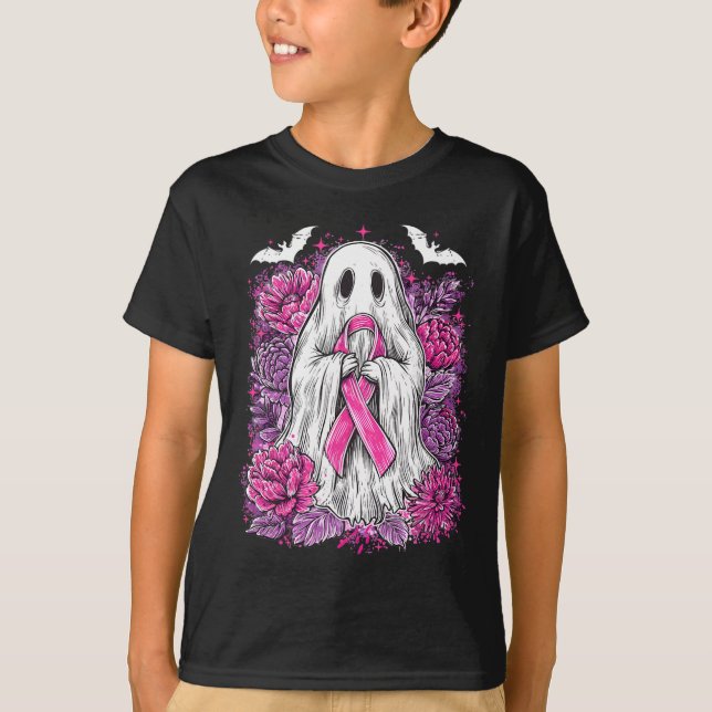 Ghost Ribbon Breast Cancer Awareness Halloween Flo T Shirt (Framsida)