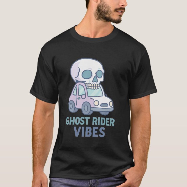 Ghost Rider Vibes Skull Driving Car T Shirt (Framsida)