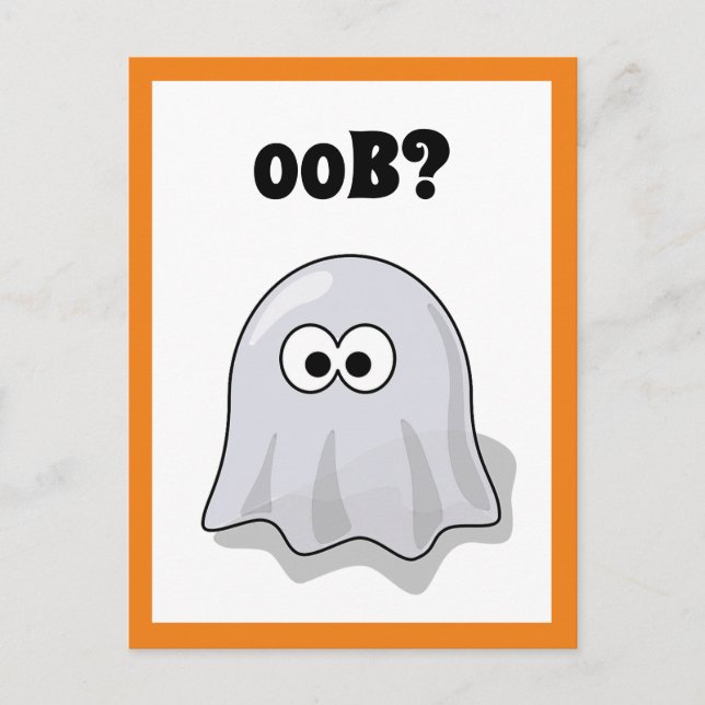 Ghost säger "Oob"? Funny Halloween-Tecknad Vykort (Framsida)