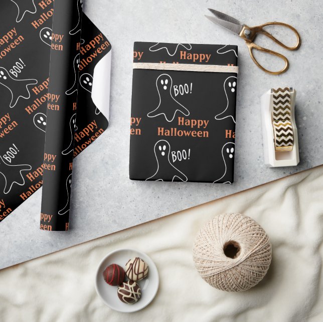Ghost Say Boo Happy halloween Black and Orange Presentpapper (Hantverk)