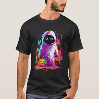 Ghost Scary Halloween Black Cat Pumpkin T Shirt