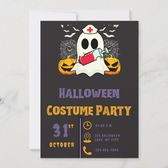 Ghost sjuksköterska med Vile of Blood Black Hallow Inbjudningar (Framsida)