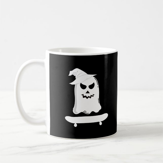 Ghost Skateboard Lazy Halloween Costume Funny Kaffemugg (Vänster)