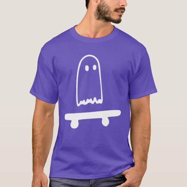 Ghost Skateboard Lazy Halloween Costume Funny Skat T Shirt (Framsida)