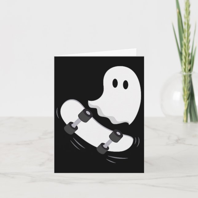 Ghost Skateboard Lazy Halloween Costume Roligt Ska Kort (Framsida)