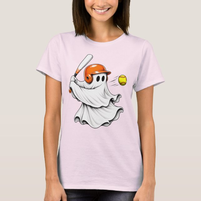 Ghost Softbollslagare Halloween T Shirt (Framsida)
