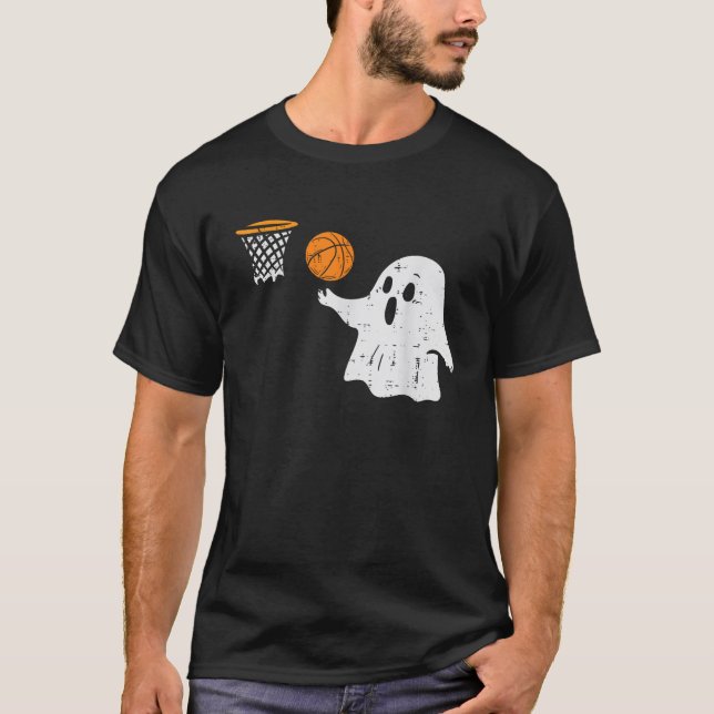 Ghost Spela Basketball Halloween Costume Sports T Shirt (Framsida)