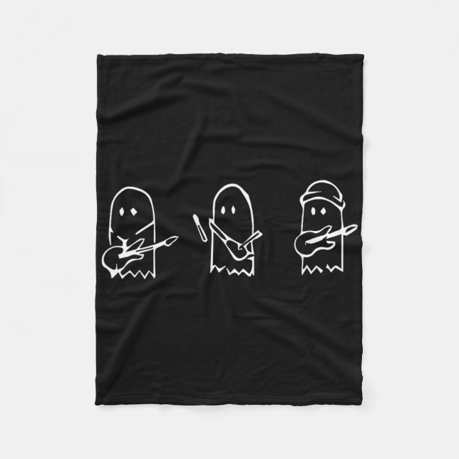 Ghost Spela Guitar Lazy Halloween Costume Roligt M Fleecefilt (Framsidan)