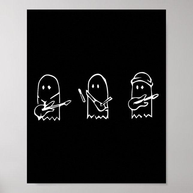 Ghost Spela Guitar Lazy Halloween Costume Roligt M Poster (Framsidan)