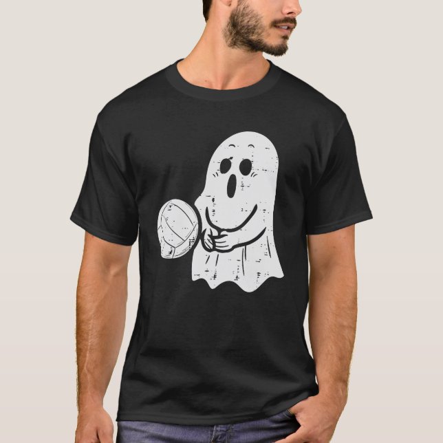 Ghost spelar volleyball Funny Halloween Costume T Shirt (Framsida)