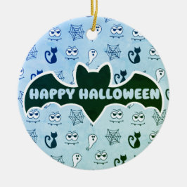 Ghost, Spindelnät och Svarta katter Blue Julgransprydnad Keramik