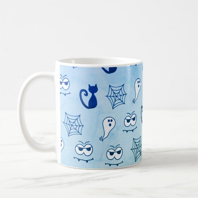 Ghost, Spindelnät och Svarta katter Blue Kaffemugg (Vänster)