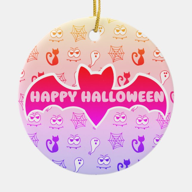 Ghost, Spindelnät och Svarta katter Rainbow Julgransprydnad Keramik (Framsidan)