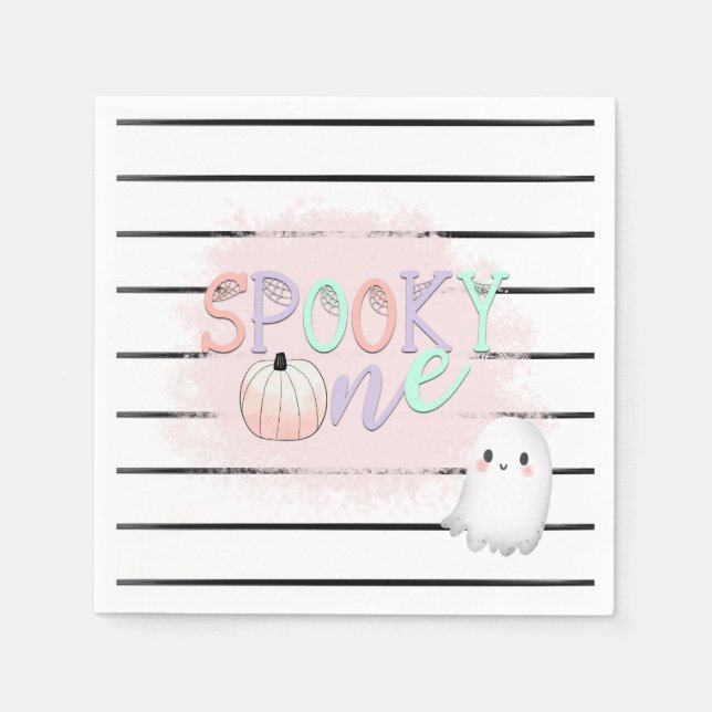 Ghost Spooky One Pastel Rosa Halloween Birthday Pappersservett (Framsidan)