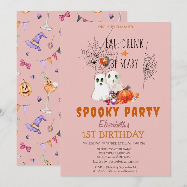 Ghost Spooky Party Birthday-inbjudan Inbjudningar (Fram/baksida)