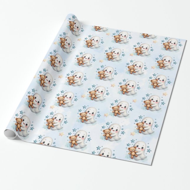 Ghost & Stars Halloween Theme Baby Shower Presentpapper (Utrullad)