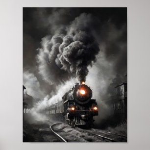 Ghost steam tåg i en mörk stormkväll poster