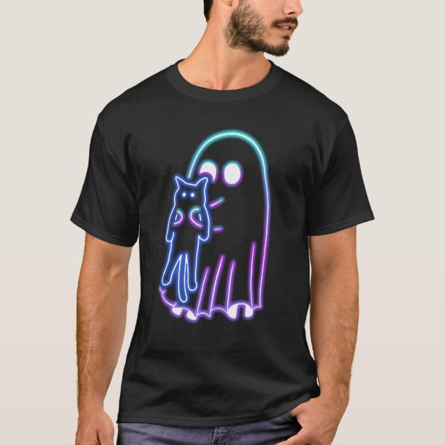 GHOST TAKE CAT NEON HALLOWEEN T SHIRT (Framsida)