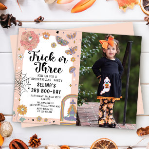 Ghost Trick eller Three Halloween 3rd Birthday Pho Inbjudningar