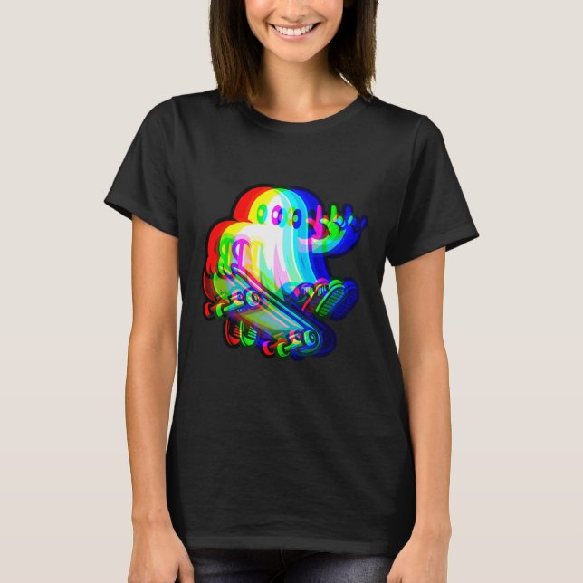 Ghost Trippy Vaporwave Halloween Techno Rave Edm T Shirt (Framsida)
