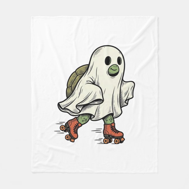 Ghost Turtle Rullskridsko Vintage Halloween Desi Fleecefilt (Framsidan)
