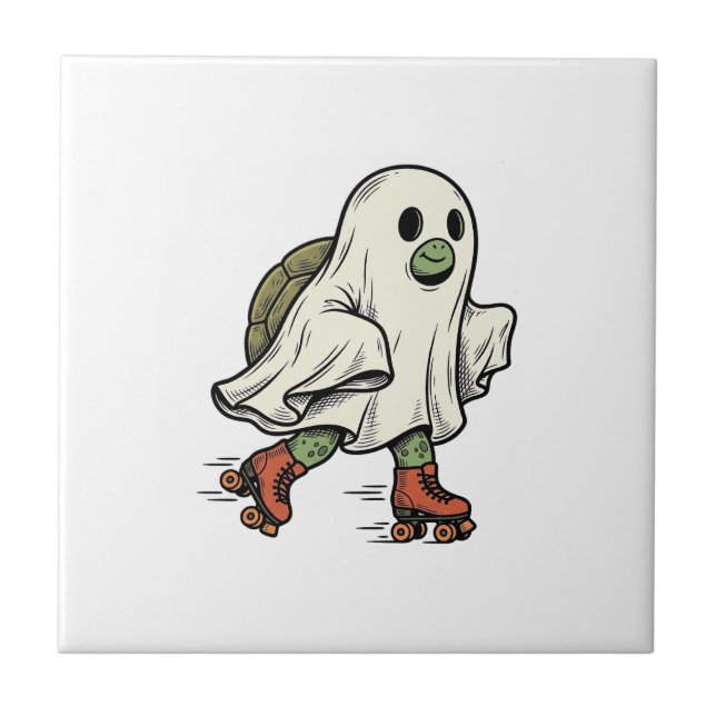 Ghost Turtle Rullskridsko Vintage Halloween Desi Kakelplatta (Framsidan)