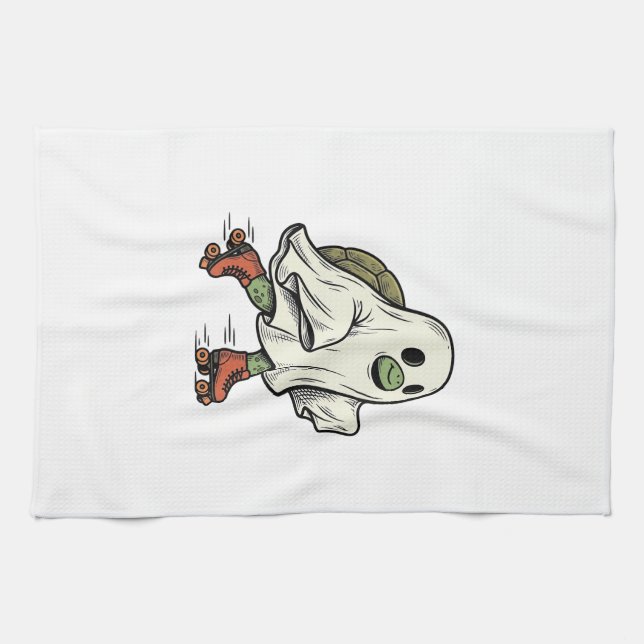 Ghost Turtle Rullskridsko Vintage Halloween Desi Kökshandduk (Horisontell)