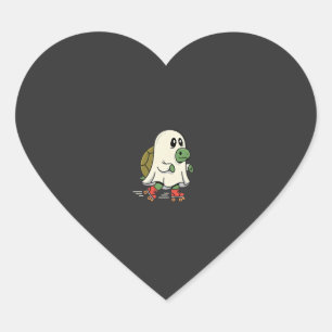 Ghost Turtle Rullskridskor Halloween Design_1 Hjärtformat Klistermärke
