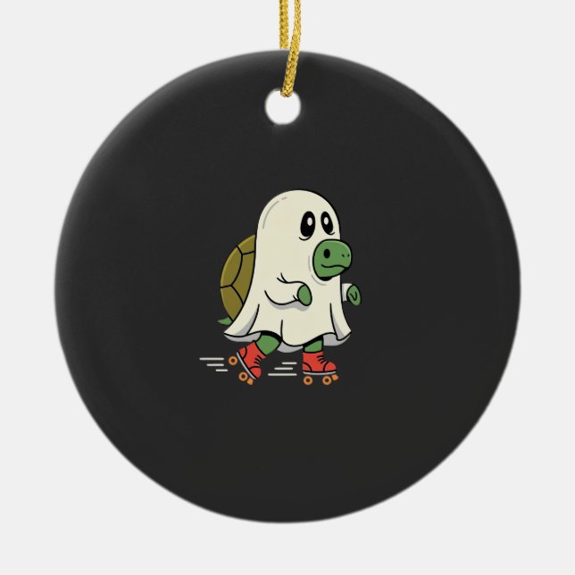 Ghost Turtle Rullskridskor Halloween Design_1 Julgransprydnad Keramik (Framsidan)