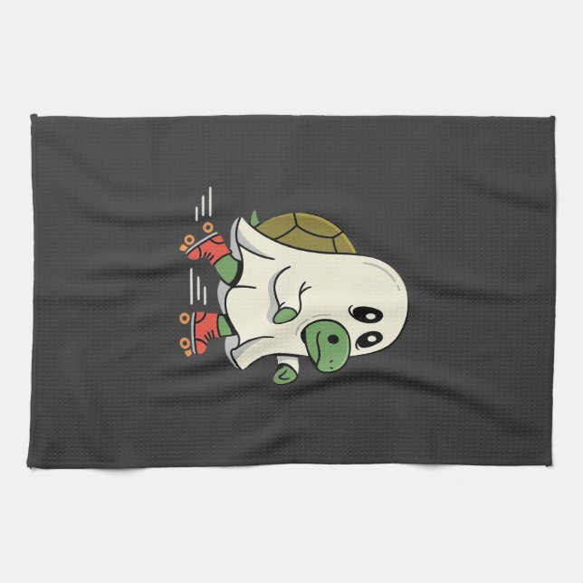 Ghost Turtle Rullskridskor Halloween Design_1 Kökshandduk (Horisontell)