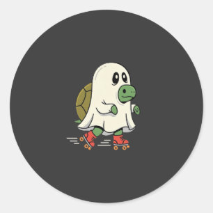 Ghost Turtle Rullskridskor Halloween Design_1 Runt Klistermärke