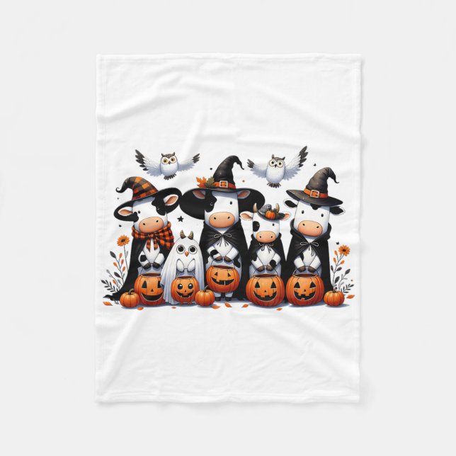 Ghost Uggla Cows Halloween Animals Cow Älskare Spo Fleecefilt (Framsidan)