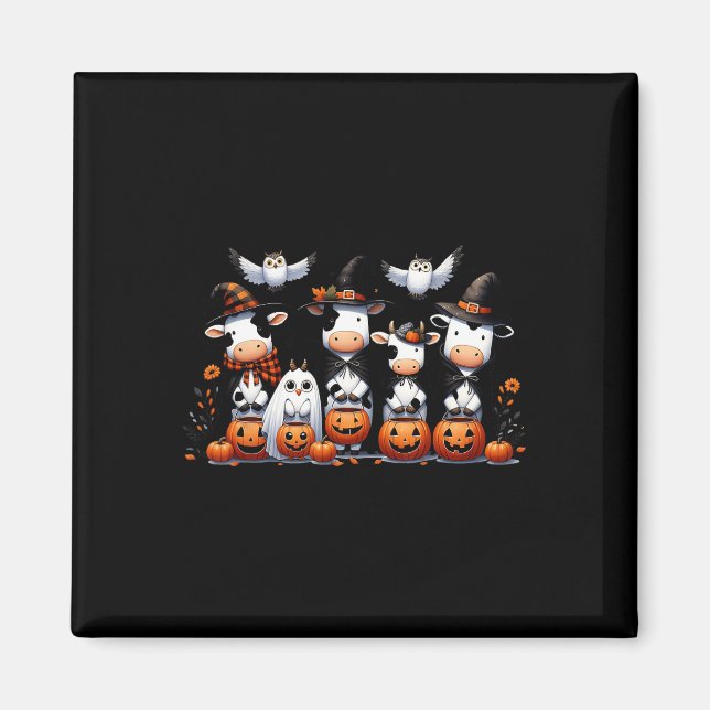 Ghost Uggla Cows Halloween Animals Cow Älskare Spo Magnet (Framsidan)