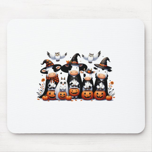 Ghost Uggla Cows Halloween Animals Cow Älskare Spo Musmatta (Framsidan)