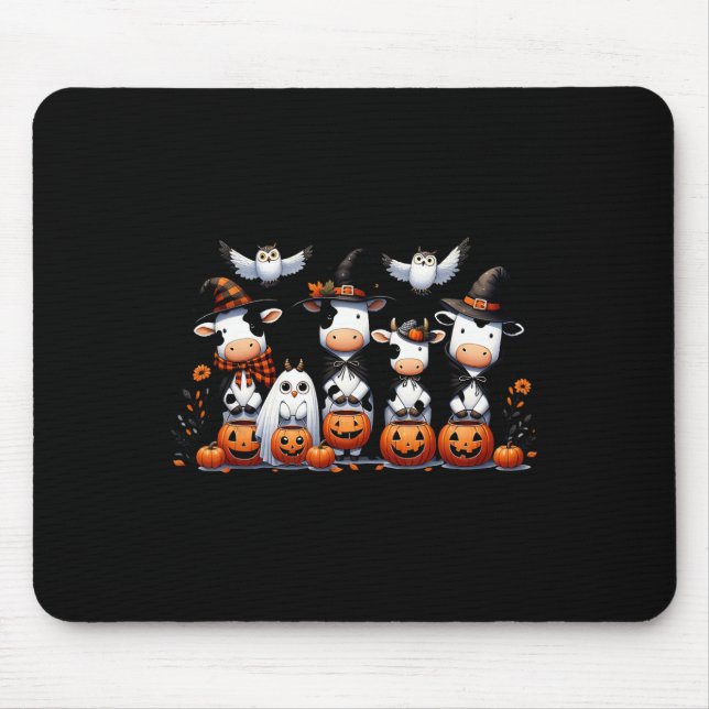 Ghost Uggla Cows Halloween Animals Cow Älskare Spo Musmatta (Framsidan)