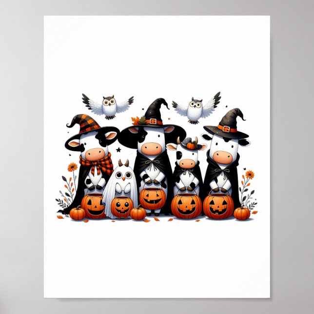 Ghost Uggla Cows Halloween Animals Cow Älskare Spo Poster (Framsidan)