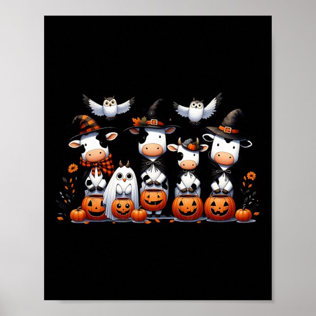 Ghost Uggla Cows Halloween Animals Cow Älskare Spo Poster (Framsidan)