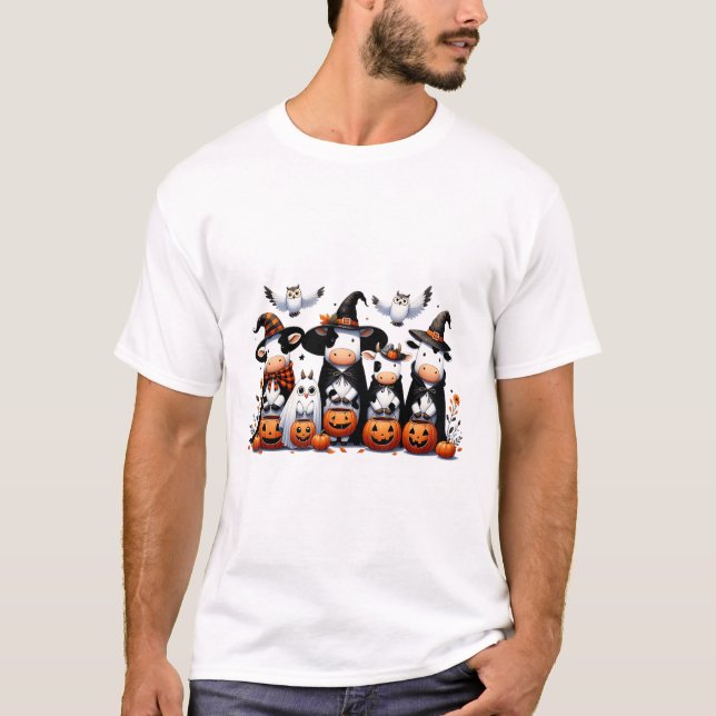 Ghost Uggla Cows Halloween Animals Cow Älskare Spo T Shirt (Framsida)