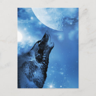 Ghost varg howling vid måne vykort
