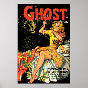 Ghost Vintage Horror Tecknader Dam i Gult Poster