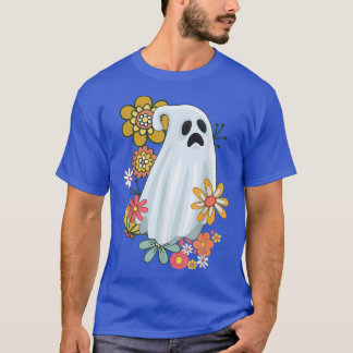 Ghost Vintage Retro Blommigt Groovy Cute Halloween T Shirt