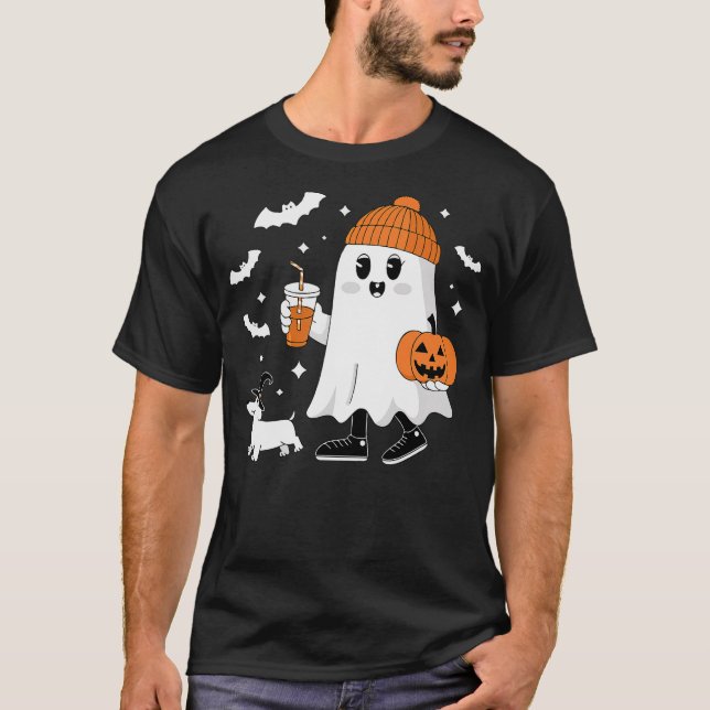 Ghost Walking Dachshund Spooky Season Halloween Do T Shirt (Framsida)