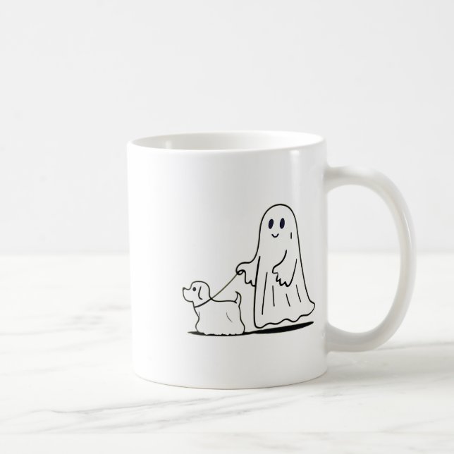 Ghost Walking Hund Ghostie Funny Halloween Hund Kä Kaffemugg (Höger)
