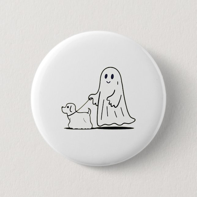 Ghost Walking Hund Ghostie Funny Halloween Hund Kä Knapp (Framsida)